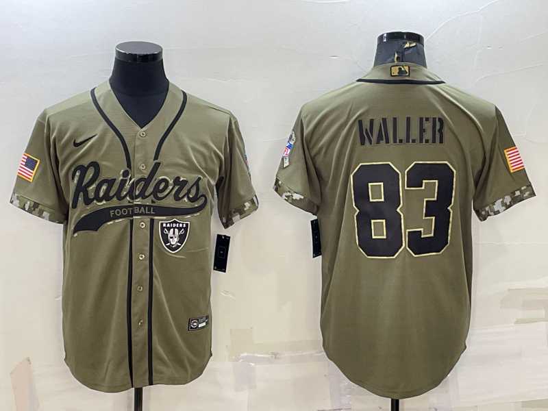 Men%27s Las Vegas Raiders #83 Darren Waller 2022 Olive Salute to Service Cool Base Stitched Baseball Jersey->las vegas raiders->NFL Jersey